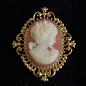 Excellent All Original PRETTY LADY Resin Cameo Brooch